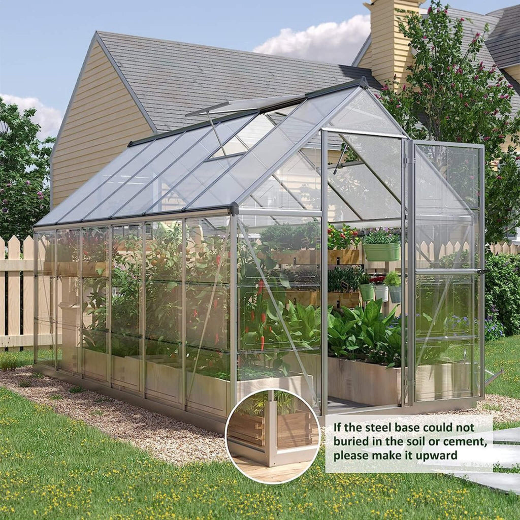 6' x 12' FT Heavy-Duty Outdoor Aluminum Polycarbonate Walk-In Greenhouse With Lockable Hinged Door