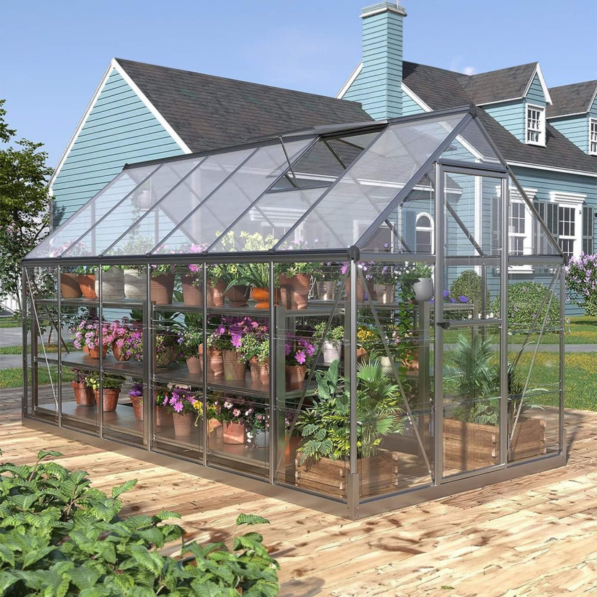 6' x 12' FT Heavy-Duty Outdoor Aluminum Polycarbonate Walk-In Greenhouse With Lockable Hinged Door