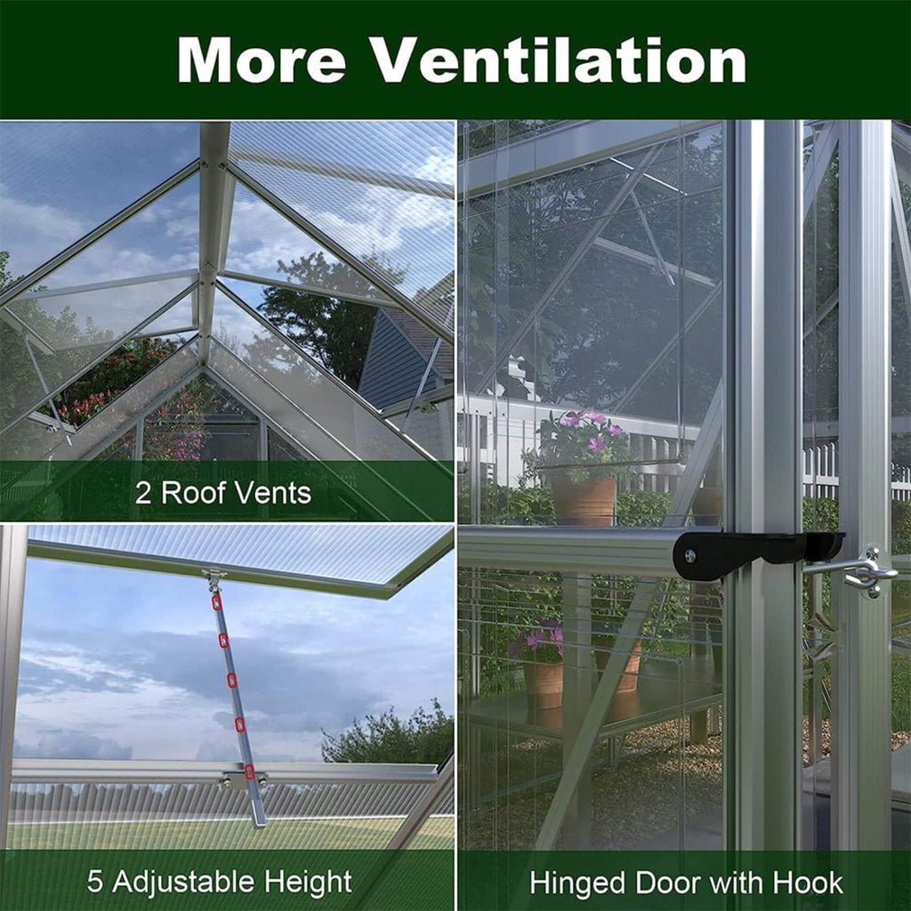 6' x 12' FT Heavy-Duty Outdoor Aluminum Polycarbonate Walk-In Greenhouse With Lockable Hinged Door