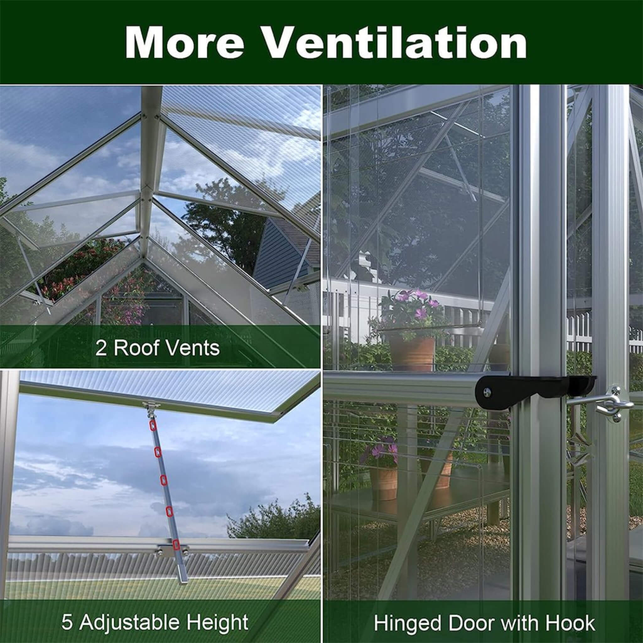 6' x 12' FT Heavy-Duty Outdoor Aluminum Polycarbonate Walk-In Greenhouse With Lockable Hinged Door