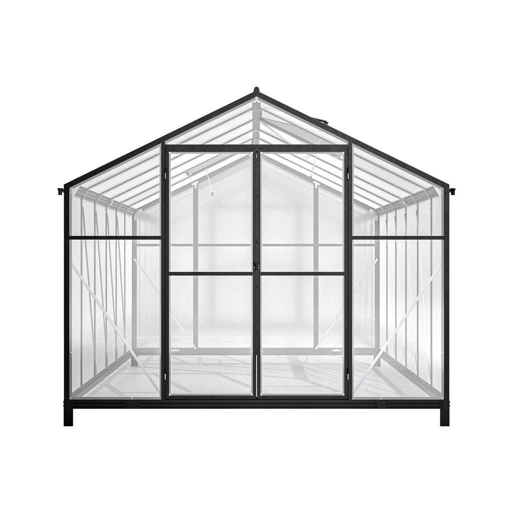 8' x 12' FT Large Outdoor Heavy-Duty Polycarbonate Walk-In Greenhouse With Double Swing Doors And Two Ventilation Windows