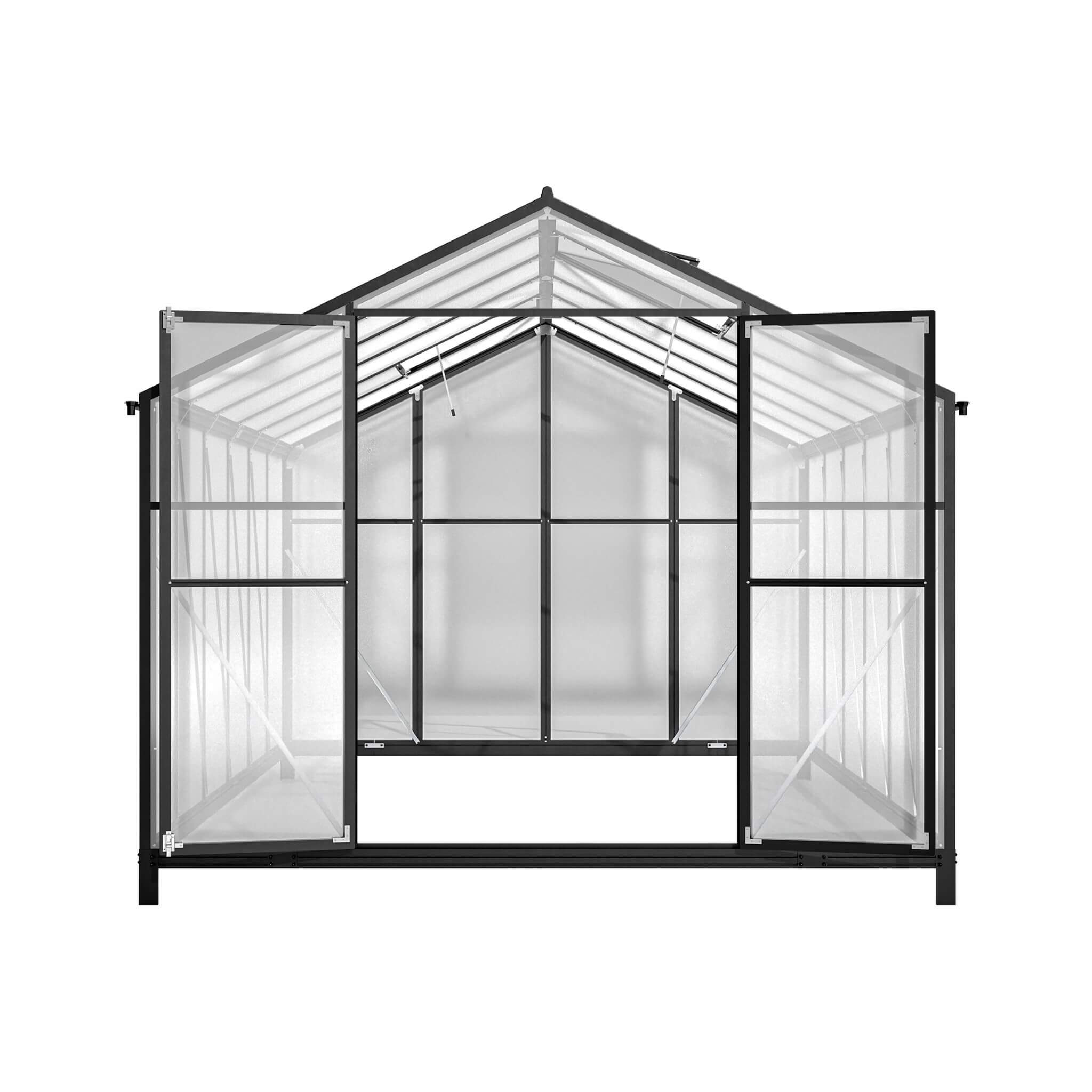 8' x 12' FT Large Outdoor Heavy-Duty Polycarbonate Walk-In Greenhouse With Double Swing Doors And Two Ventilation Windows