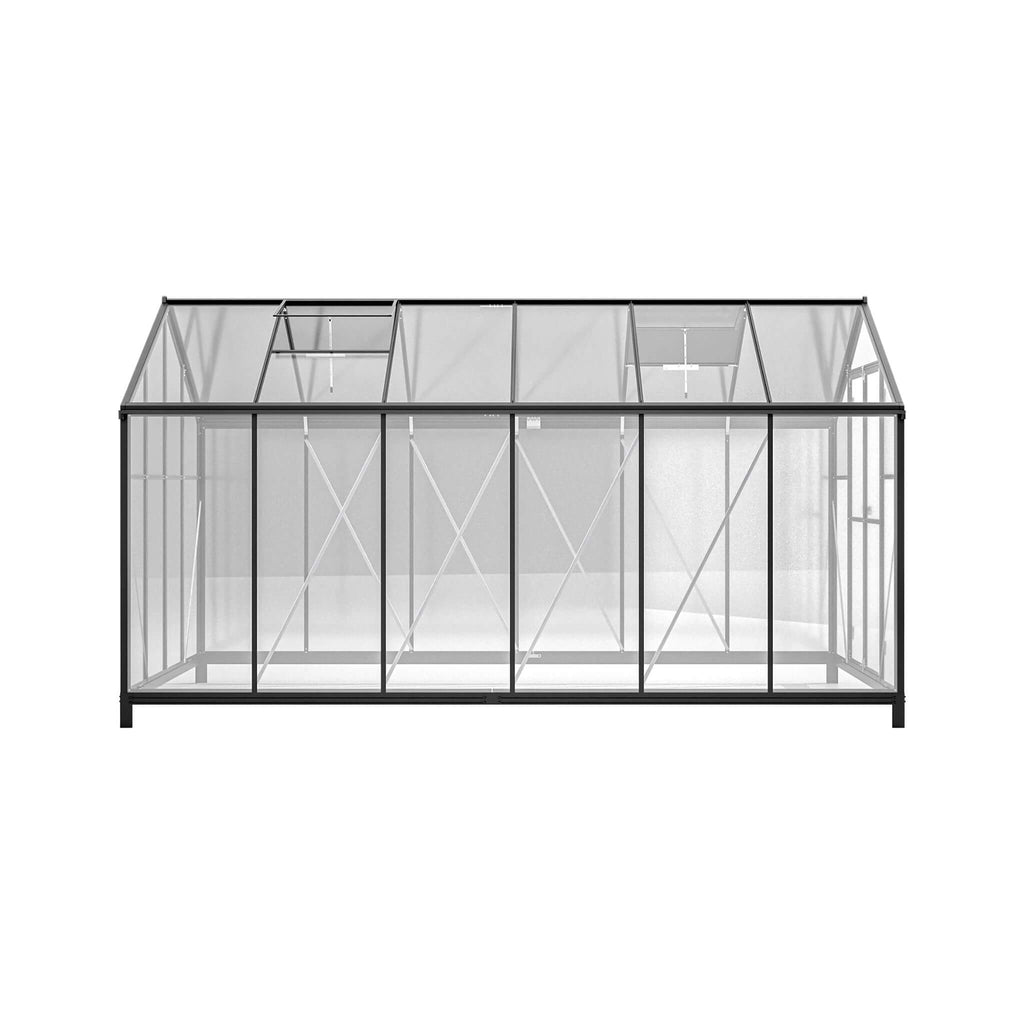 8' x 12' FT Large Outdoor Heavy-Duty Polycarbonate Walk-In Greenhouse With Double Swing Doors And Two Ventilation Windows