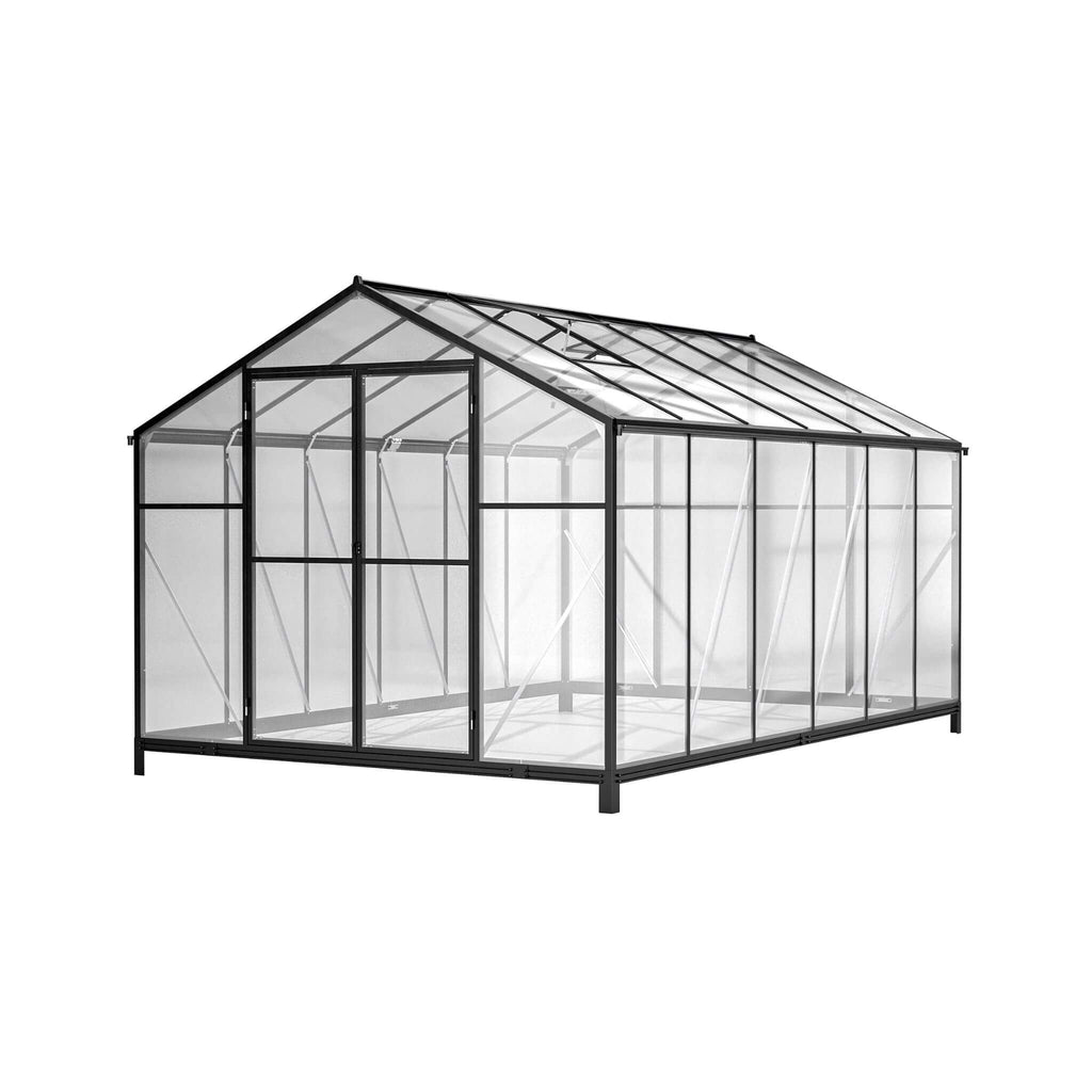 8' x 12' FT Large Outdoor Heavy-Duty Polycarbonate Walk-In Greenhouse With Double Swing Doors And Two Ventilation Windows