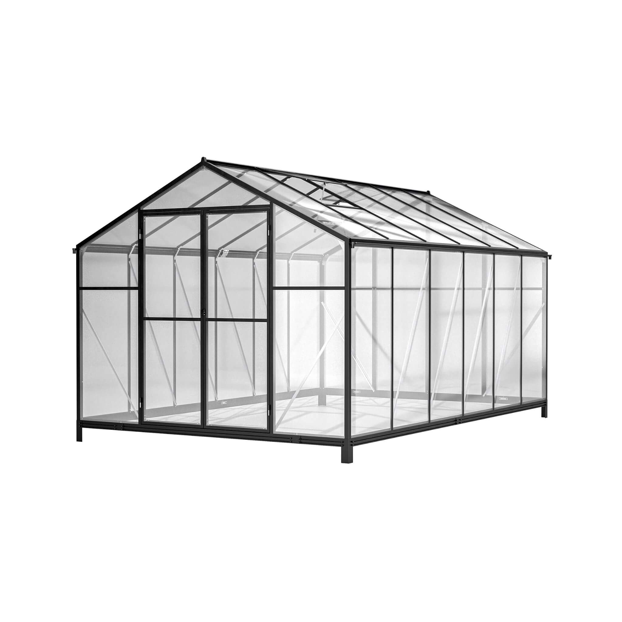 8' x 12' FT Large Outdoor Heavy-Duty Polycarbonate Walk-In Greenhouse With Double Swing Doors And Two Ventilation Windows