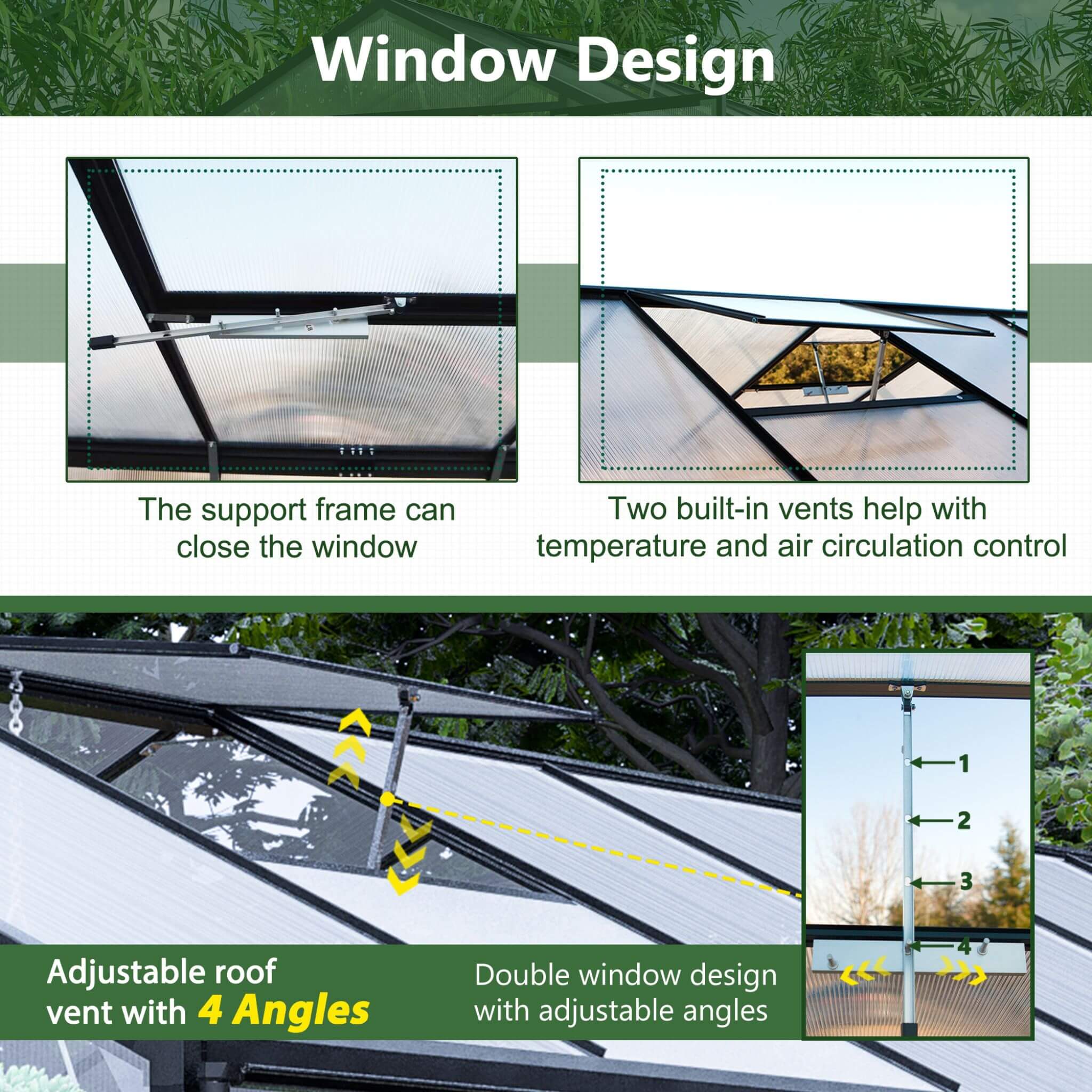 8' x 12' FT Large Outdoor Heavy-Duty Polycarbonate Walk-In Greenhouse With Double Swing Doors And Two Ventilation Windows