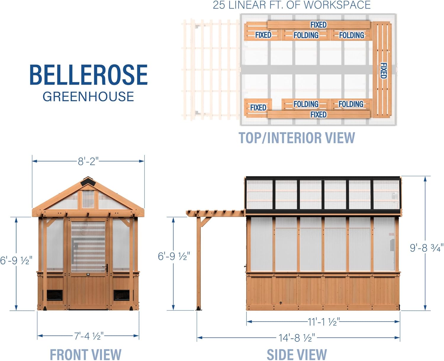 Backyard Discovery Bellerose 11' x 7' Cedar Wood and Polycarbonate Walk-In Greenhouse Kit with Pergola, Exhaust Fan, Windows, Hose Hook-Ups, PowerPort, Staging Shelves for Year-Round Outdoor Gardening