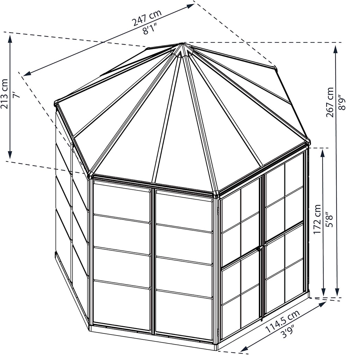 Palram - Canopia Oasis 7 Ft. x 8 Ft. Hexagon Greenhouse Kit Hobby DIY Walk In Green House Heavy Duty Polycarbonate with Aluminium Frame, with Lockable Door and Vent for Garden, Gutter, Backyard
