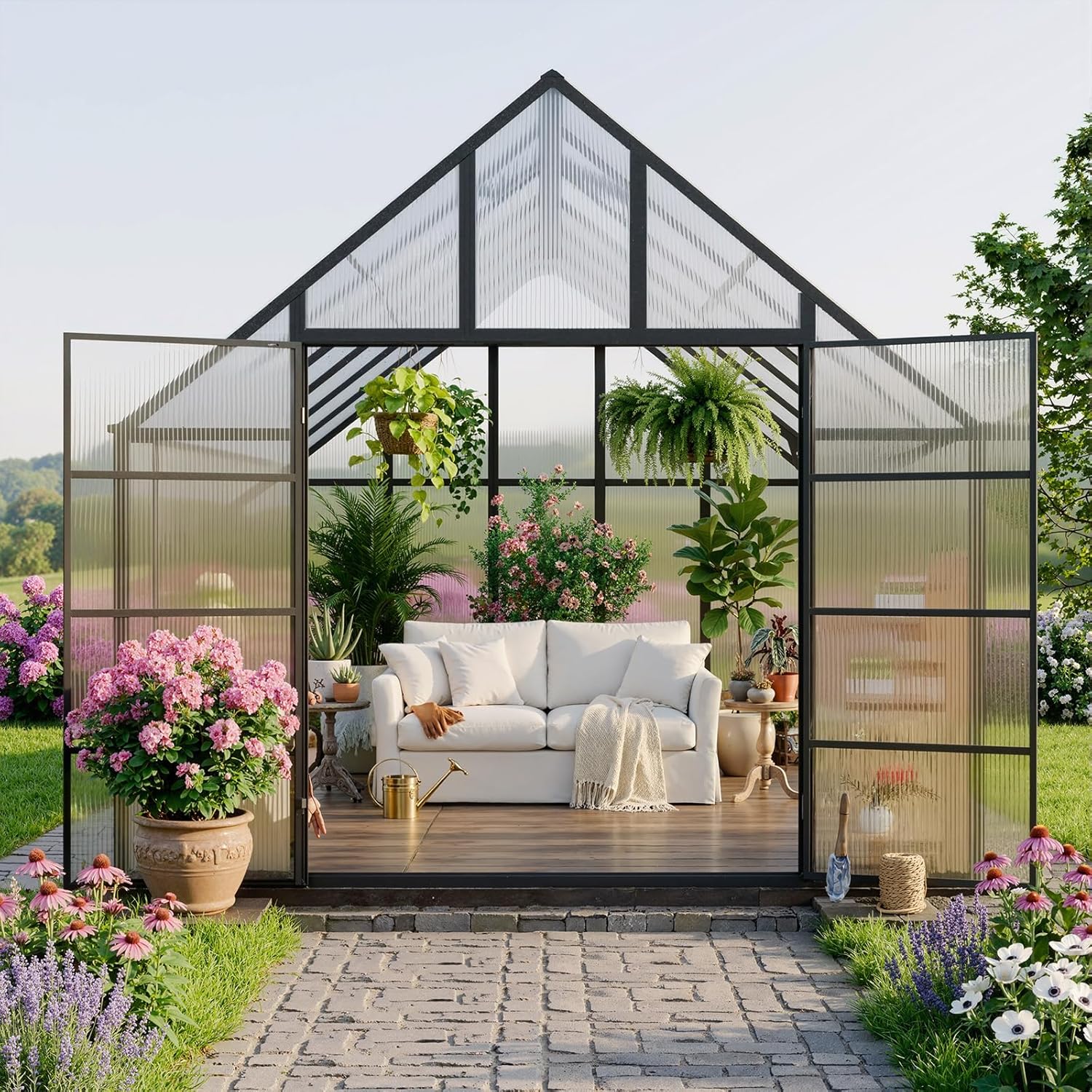 K Knowbody 16x10x10 FT Greenhouse for Outdoors, Large Thicker Aluminum Polycarbonate, 3 Vent Windows, Swing Door & Quick T Connector, Walk-in, for Outside, Backyard, Garden