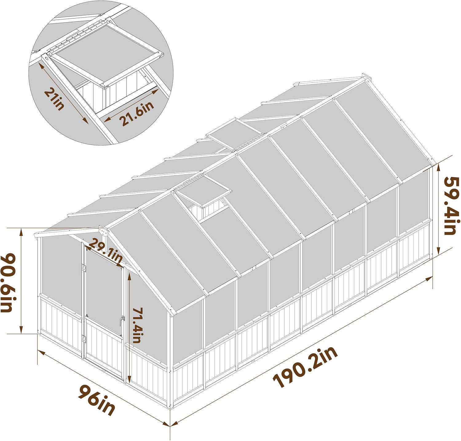 BlueWish 8x16FT Wood Greenhouse, Greenhouses with Cedar Frame, 6MM Thick Polycarbonate Panel, Wooden Green House with Adjustable Vent, Greenhouse for Outdoor, Patio, Garden, Backyard