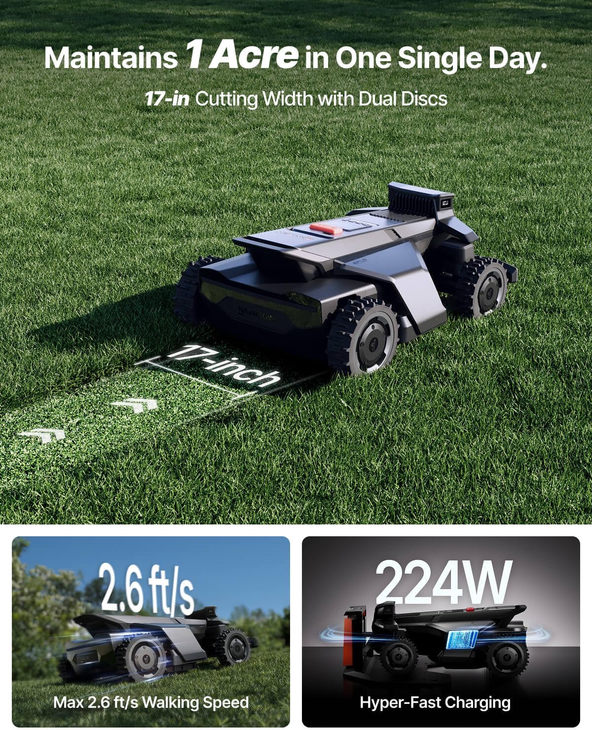 Segway Navimow X430 Robot Lawn Mower Wire Free, for up to 1 Acre, 4WD for 84% Slopes, Zero-Turn for Damage-Free Mowing, ORV-Tuned Lawnmower, MowMentum with 2 × 180W Motors, 0.75–4 in Cutting Height