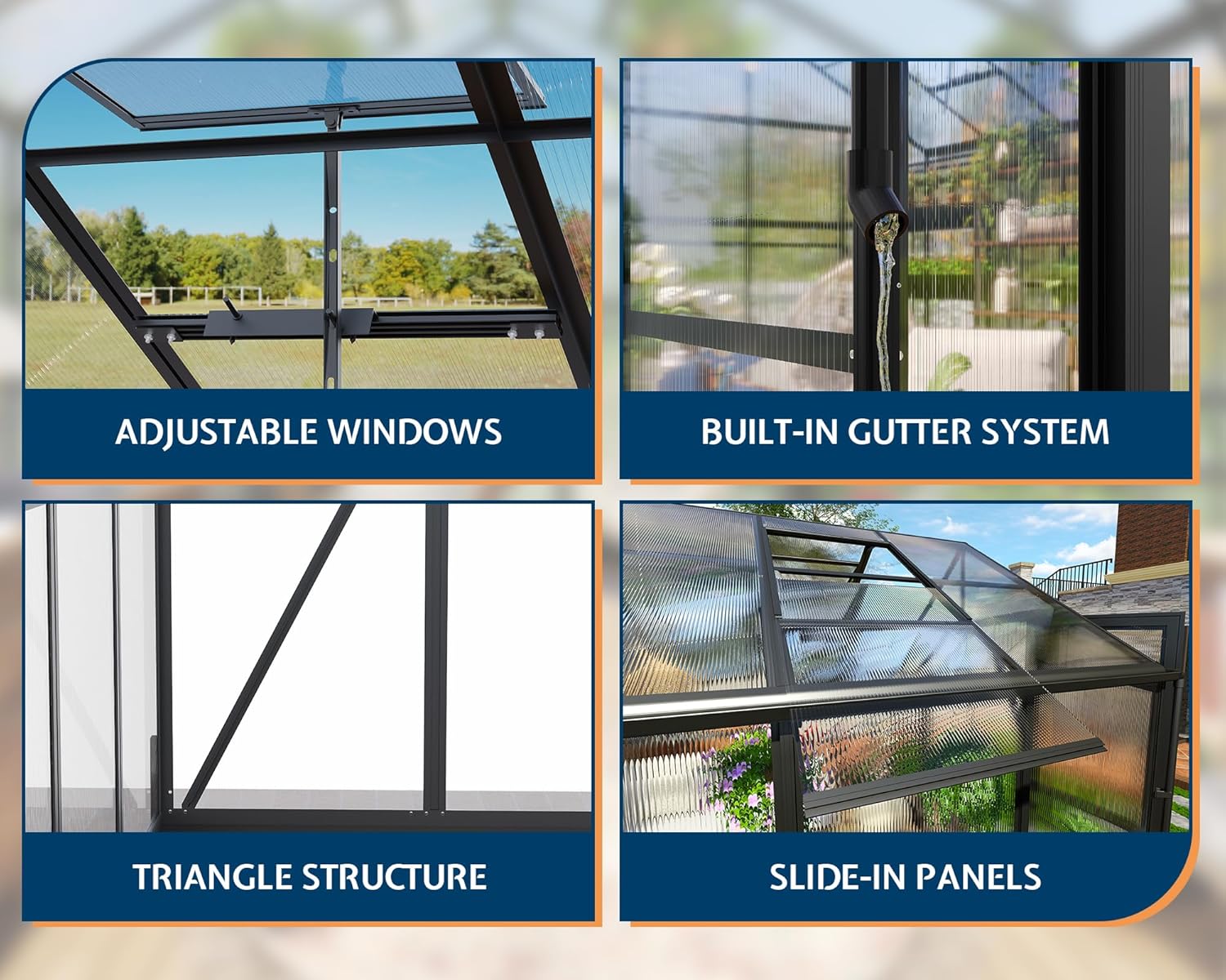 HOWE 10x18x8.4FT Polycarbonate Greenhouse, Heavy Duty Greenhouse for Outdoors with 4 Vent Windows, Black