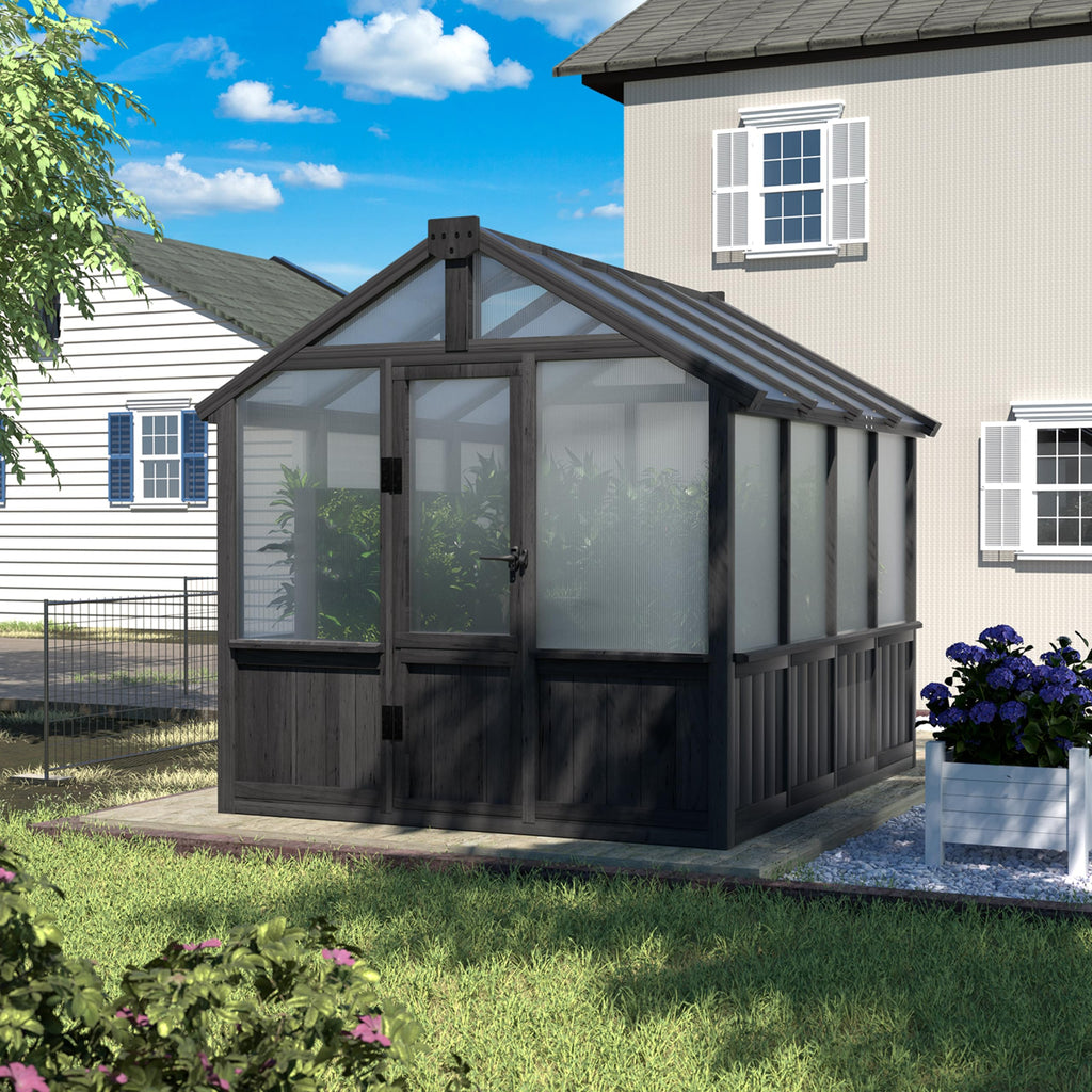 BlueWish 8x16FT Wood Greenhouse, Greenhouses with Cedar Frame, 6MM Thick Polycarbonate Panel, Wooden Green House with Adjustable Vent, Greenhouse for Outdoor, Patio, Garden, Backyard