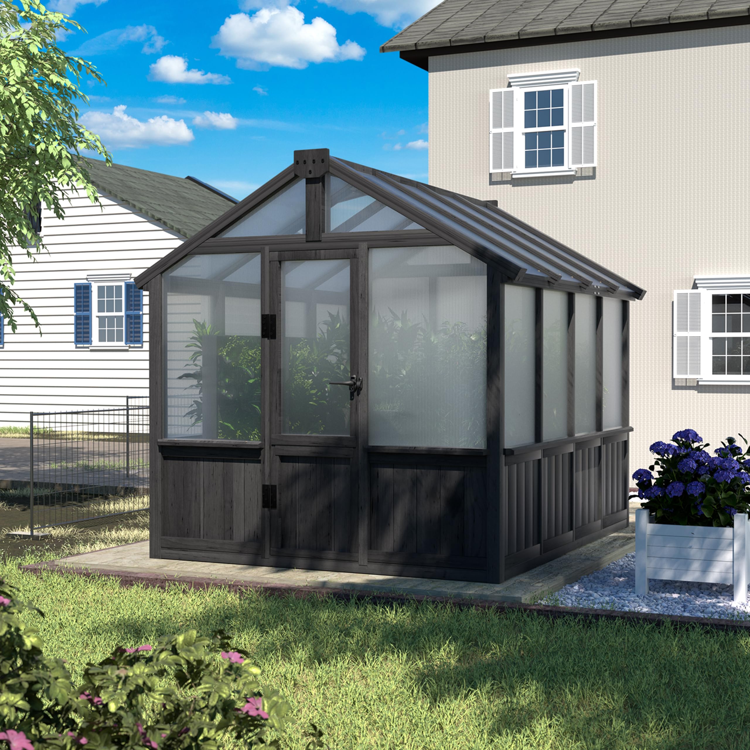 BlueWish 8x16FT Wood Greenhouse, Greenhouses with Cedar Frame, 6MM Thick Polycarbonate Panel, Wooden Green House with Adjustable Vent, Greenhouse for Outdoor, Patio, Garden, Backyard