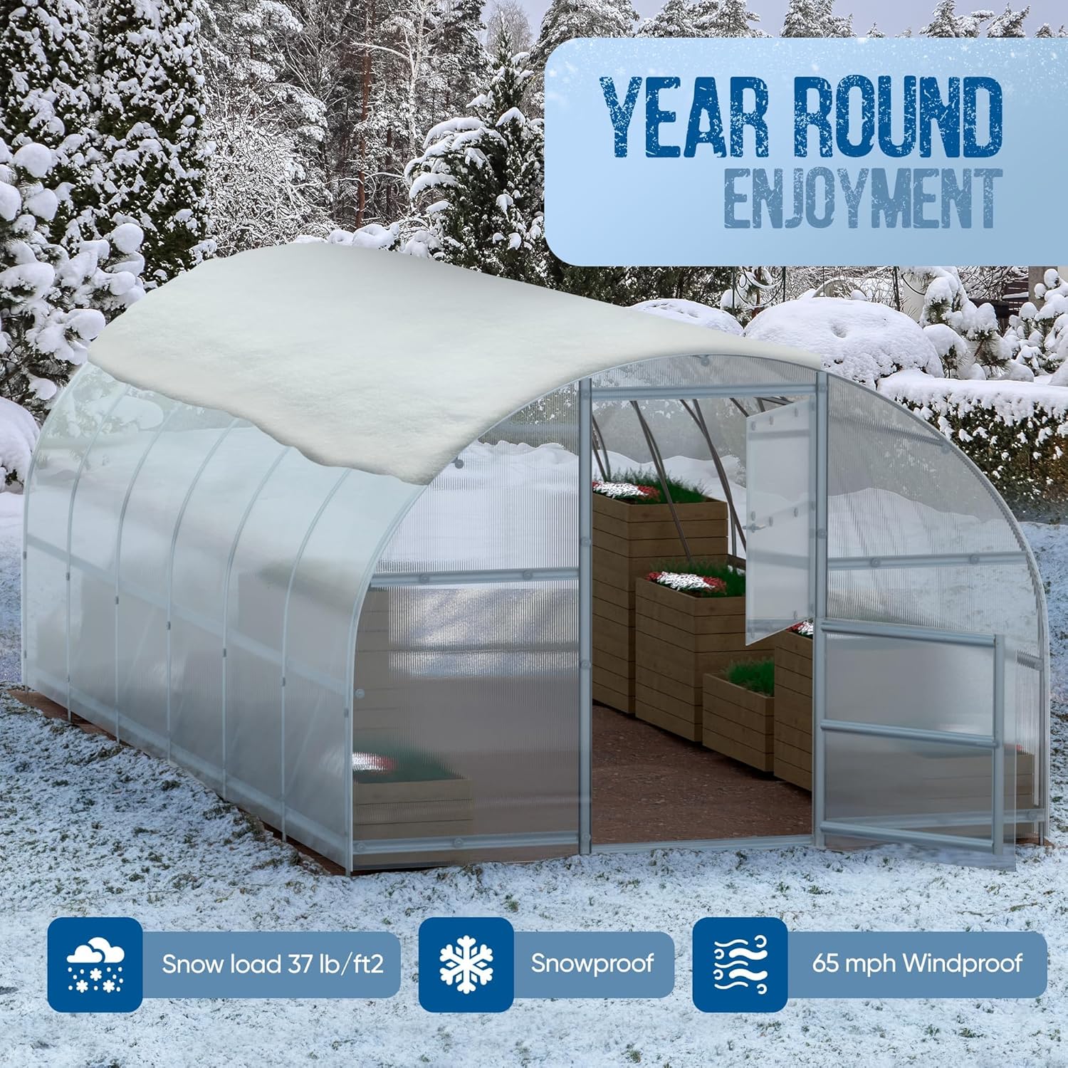 Polycarbonate Greenhouse Kit - Greenhouse 10x20 ft. (0.02 ft. Thick) - Easy Assembly & Heavy Duty Greenhouses for Outdoors- with Vents and Extra Door