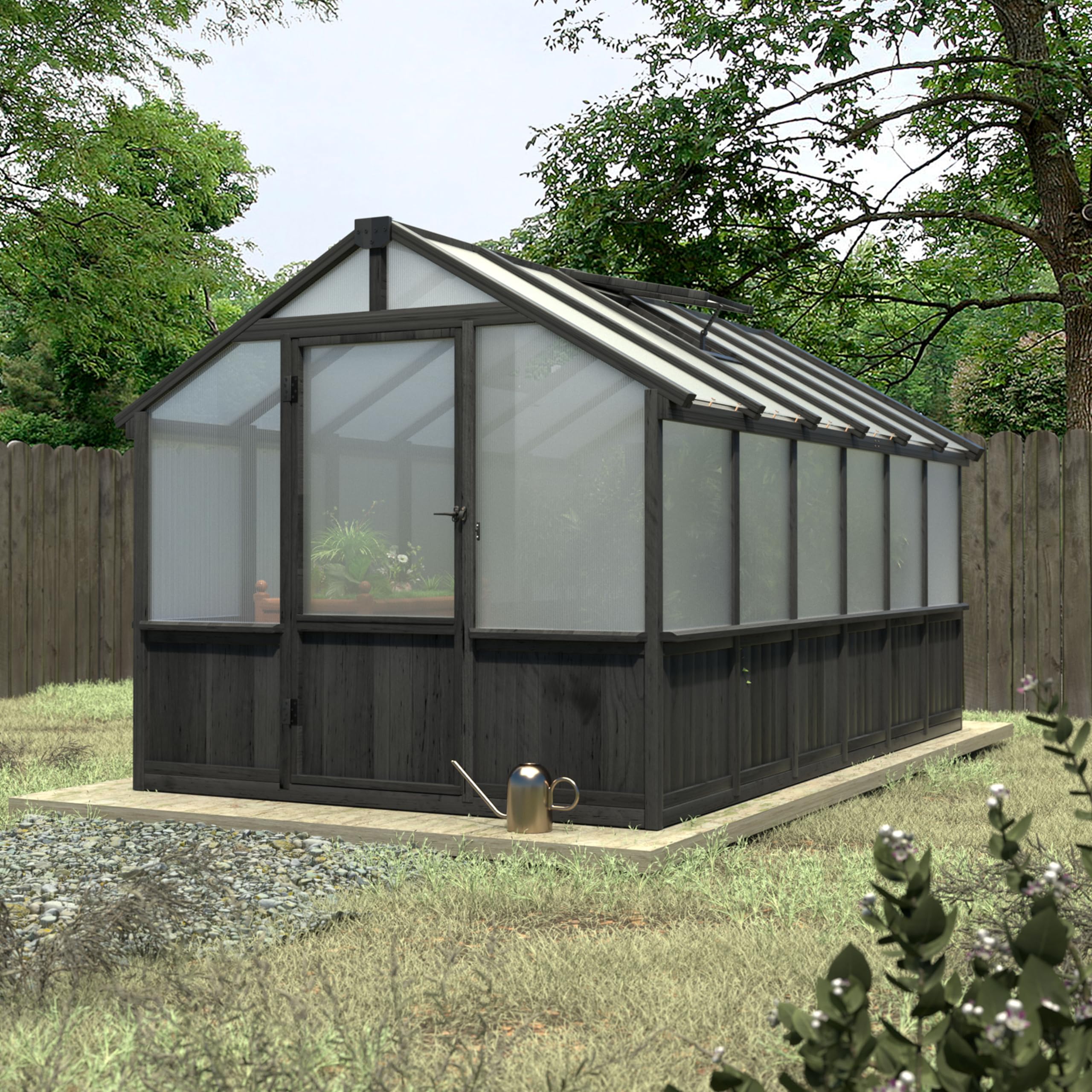 BlueWish 8x16FT Wood Greenhouse, Greenhouses with Cedar Frame, 6MM Thick Polycarbonate Panel, Wooden Green House with Adjustable Vent, Greenhouse for Outdoor, Patio, Garden, Backyard