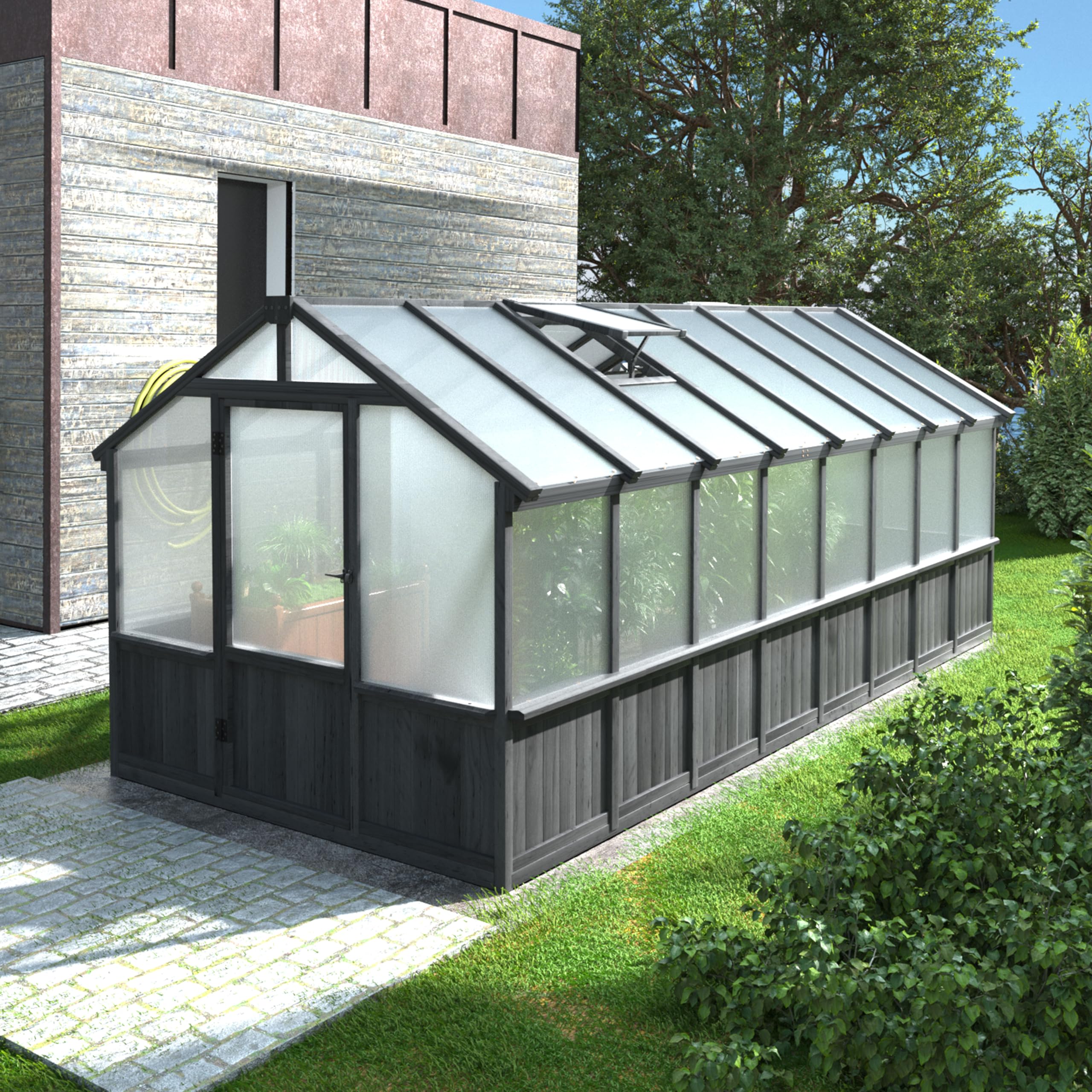 BlueWish 8x16FT Wood Greenhouse, Greenhouses with Cedar Frame, 6MM Thick Polycarbonate Panel, Wooden Green House with Adjustable Vent, Greenhouse for Outdoor, Patio, Garden, Backyard