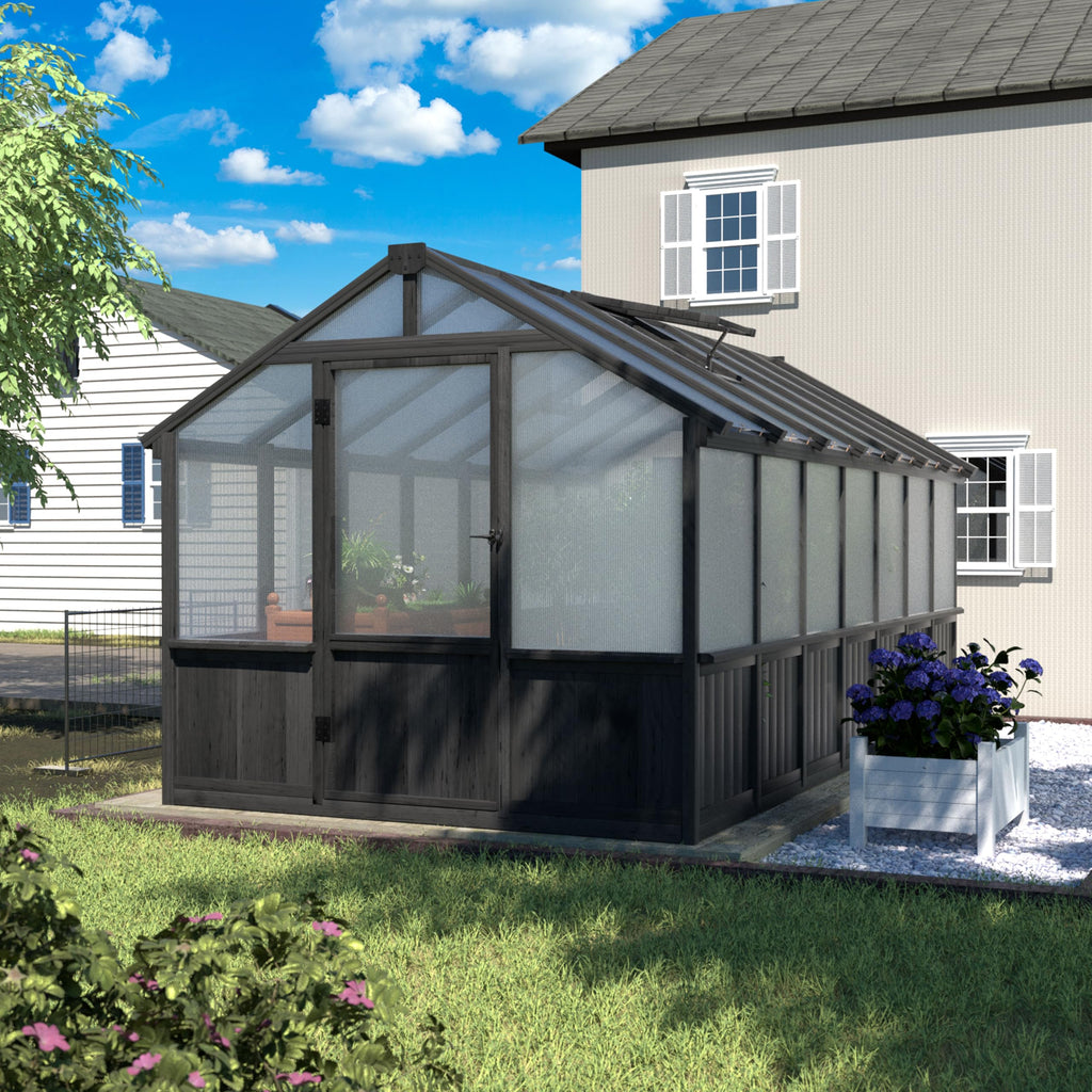 BlueWish 8x16FT Wood Greenhouse, Greenhouses with Cedar Frame, 6MM Thick Polycarbonate Panel, Wooden Green House with Adjustable Vent, Greenhouse for Outdoor, Patio, Garden, Backyard