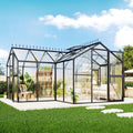 AMERLIFE 16.8 x 12 x 7 FT Outdoor Walk-in Greenhouse, Quick-Lock Assembly, Aluminum Frame with 2 Roof Vents, Double Doors & T-Shaped Design for Backyard/Garden, Black