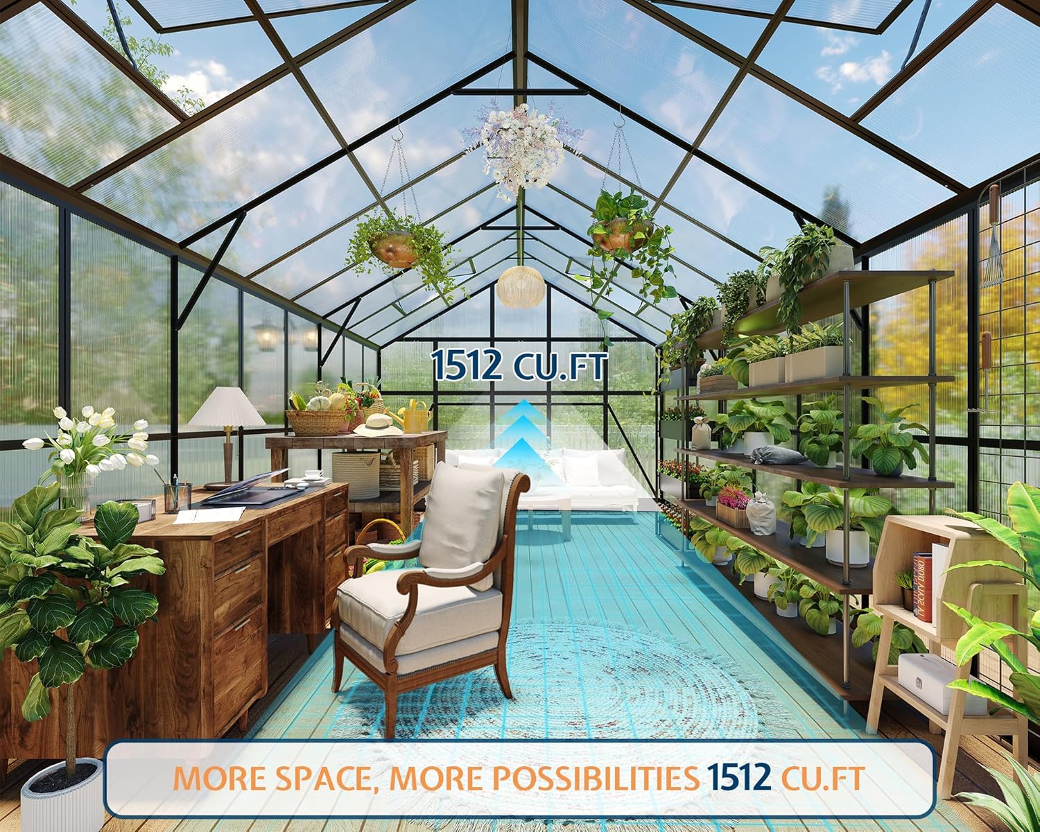 HOWE 10x18x8.4FT Polycarbonate Greenhouse, Heavy Duty Greenhouse for Outdoors with 4 Vent Windows, Black