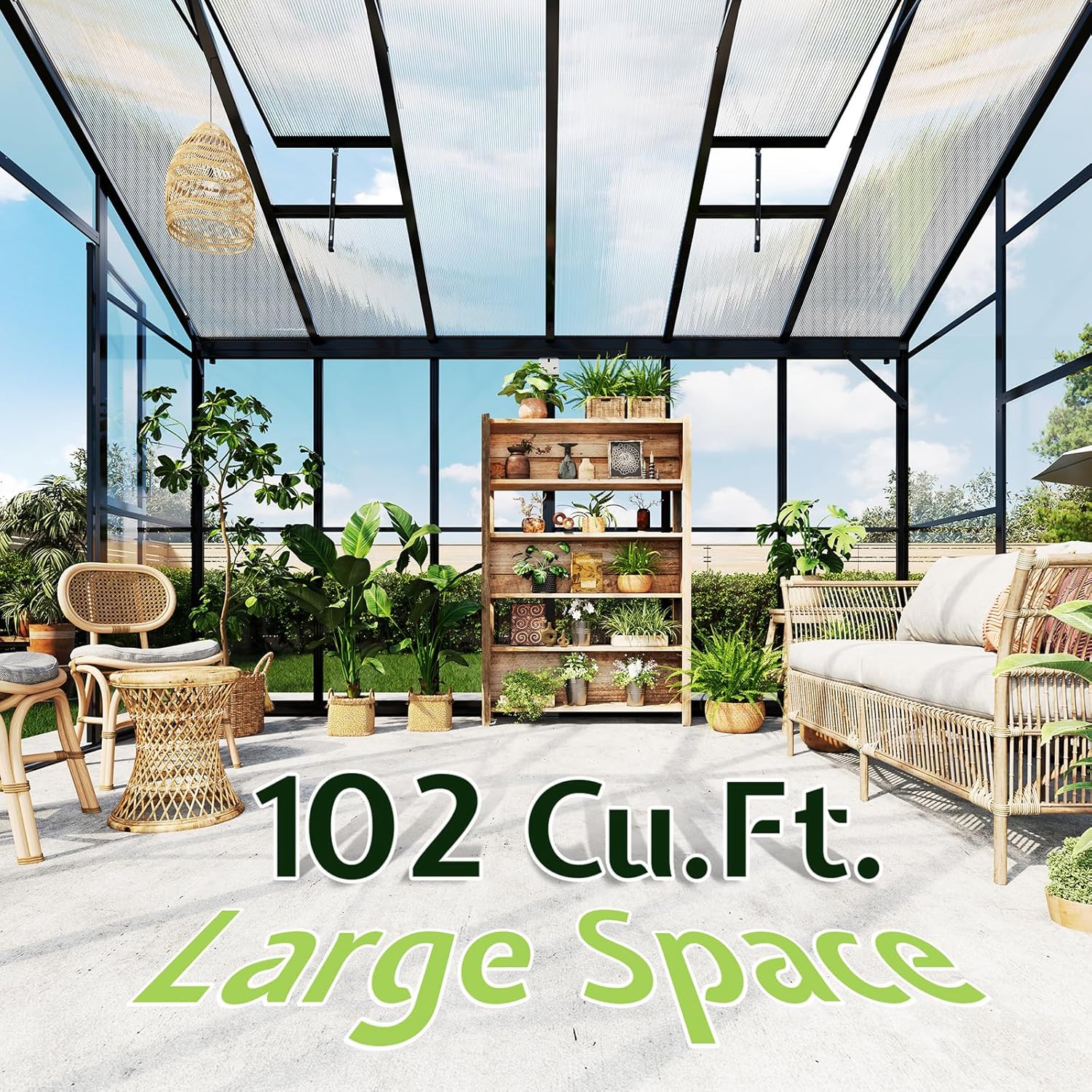 AMERLIFE 12x10x8 FT Hybrid Polycarbonate Greenhouse, Quick-Connect Aluminum Frame with Dual Roof Vents & Double Doors, Walk-in Outdoor Garden Greenhouse with Gutters, Black