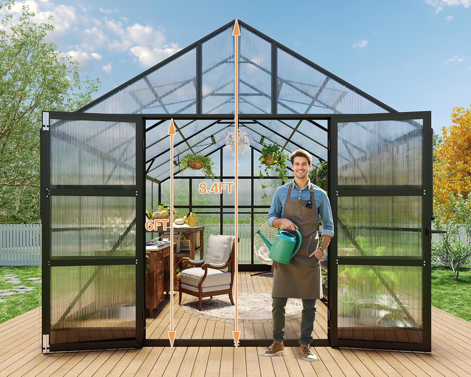 HOWE 10x18x8.4FT Polycarbonate Greenhouse, Heavy Duty Greenhouse for Outdoors with 4 Vent Windows, Black