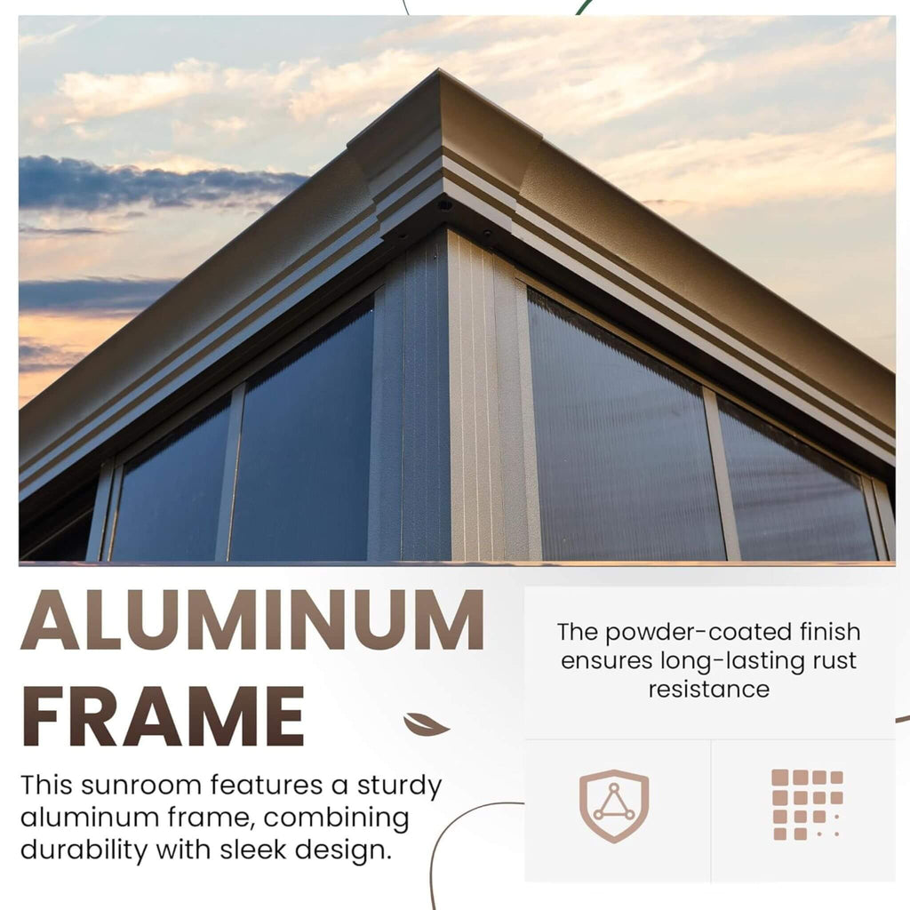 Alora Terrace Fully-Enclosed Outdoor Black Sunroom with Lockable Sliding Doors and Galvanized Double Steel Roof