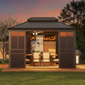Alora Terrace Fully-Enclosed Outdoor Black Sunroom with Lockable Sliding Doors and Galvanized Double Steel Roof