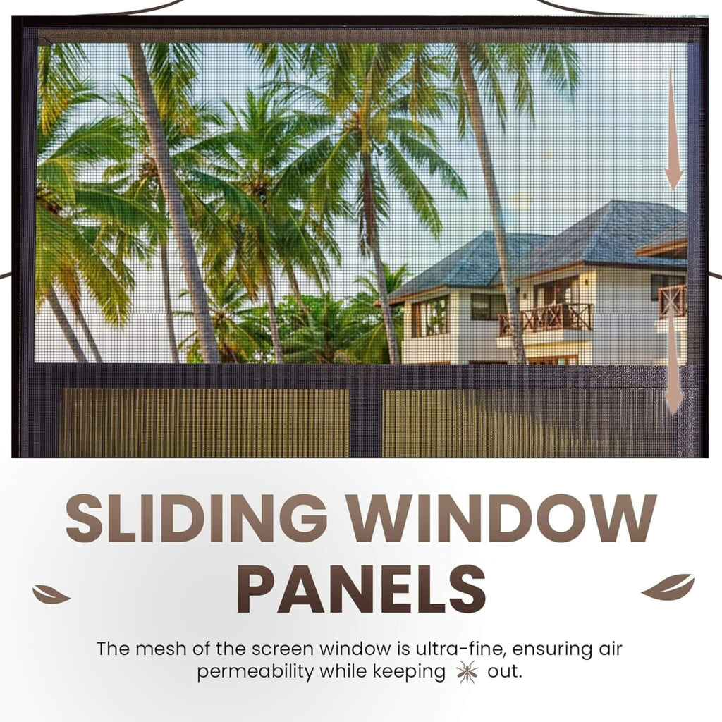 Alora Terrace Fully-Enclosed Outdoor Black Sunroom with Lockable Sliding Doors and Galvanized Double Steel Roof