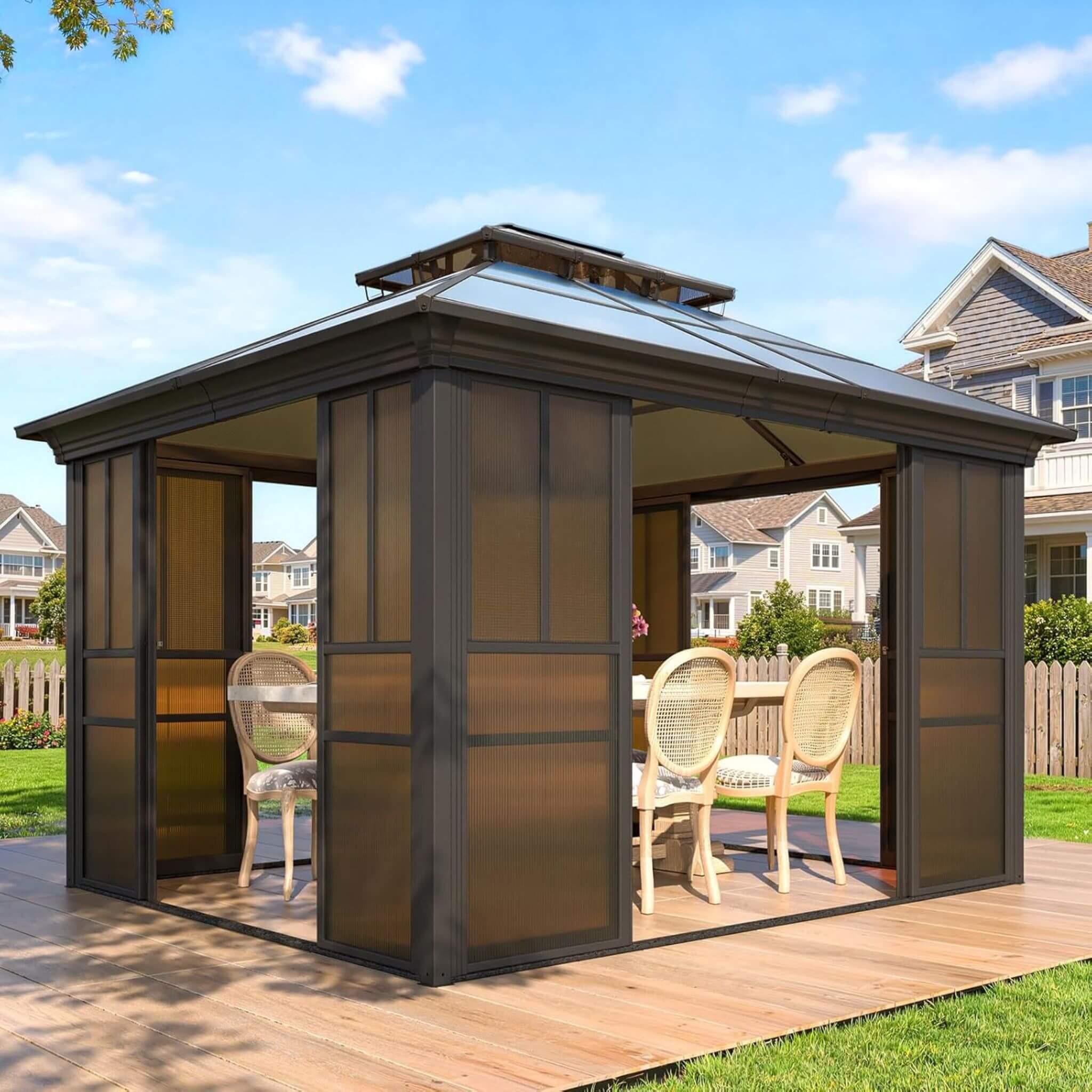 Alora Edge Heavy-Duty Aluminum Frame Outdoor Backyard Solarium with Polycarbornate Roof and Adjustable Panels