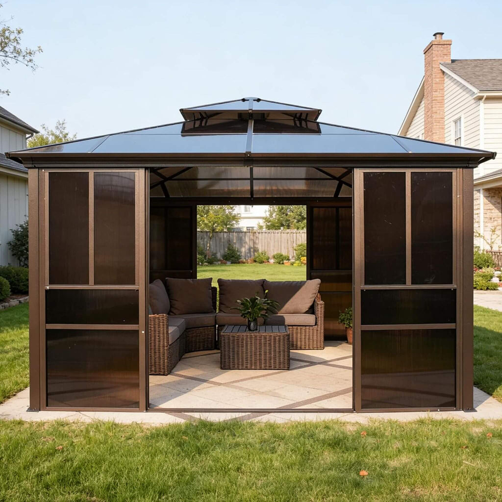 Alora Edge Heavy-Duty Aluminum Frame Outdoor Backyard Solarium with Polycarbornate Roof and Adjustable Panels