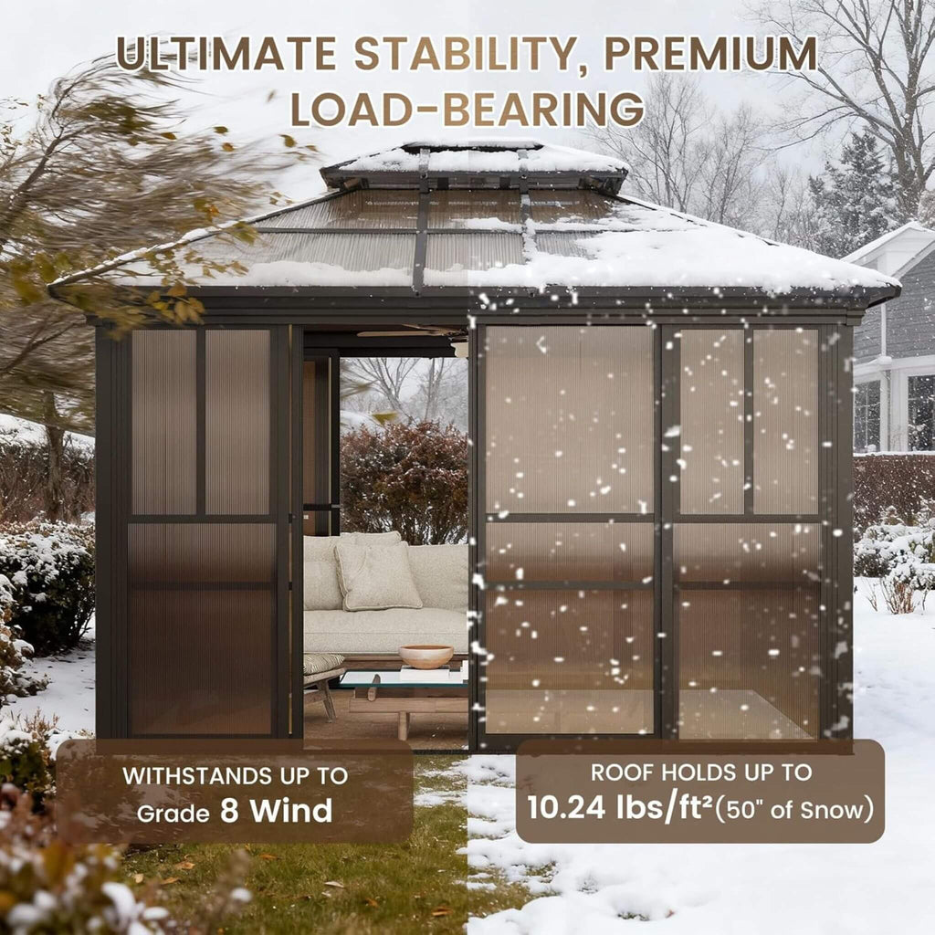 Alora Edge Heavy-Duty Aluminum Frame Outdoor Backyard Solarium with Polycarbornate Roof and Adjustable Panels